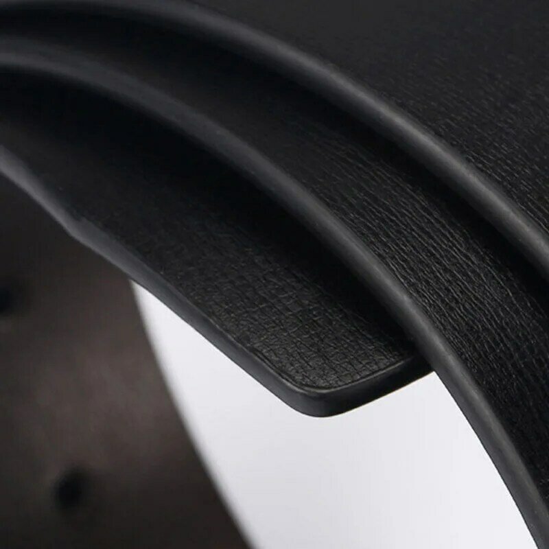 Sabuk kulit hitam lembut 3.3cm, sabuk pinggang berkancing persegi panjang halus untuk perjalanan bisnis pria dan wanita