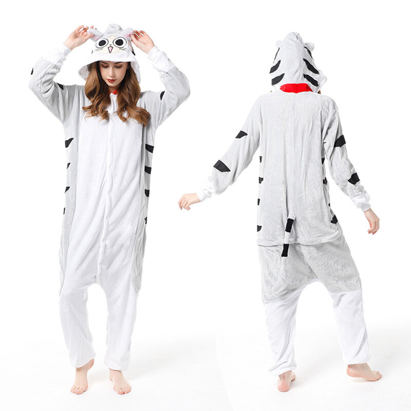 Grey Cheese Cat Anime Role-playing Jumpsuit for Couples Durable Suitable for Men and Women to Wear in Winter Warm Home Clothing