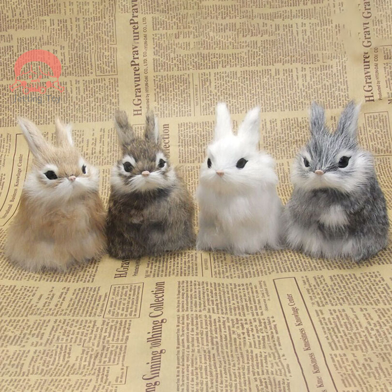 Lovely Animal Bunny Model Figures Simulation Furry Squatting Rabbit Home Decoration Miniatures