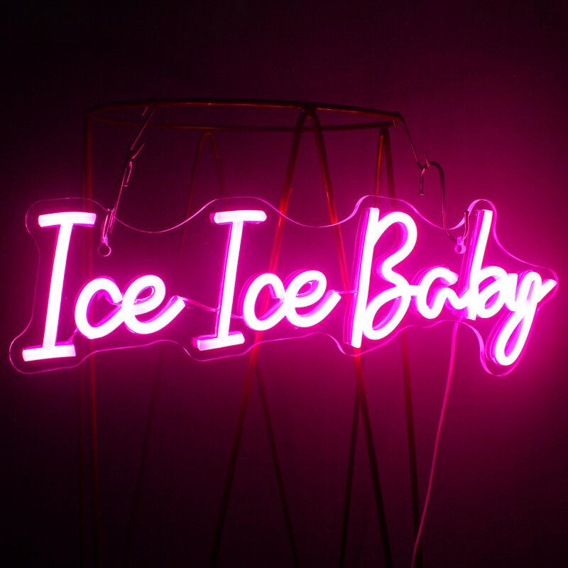 Ice Ice Baby Neon Sign Pink Letter Room Decoration Light For Wedding Bar Bebe Birthday Party LED Home USB Art Wall Lamp Decor