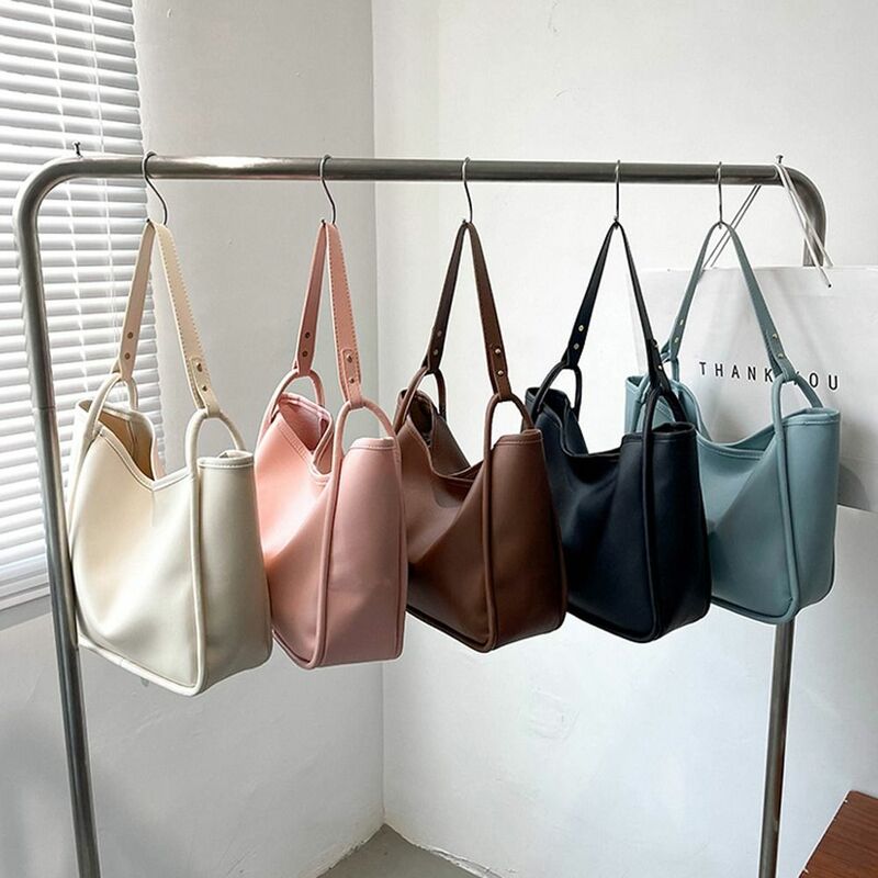 Сумка-тоут женская из экокожи, мягкая вместительная сумочка-мешок в Корейском стиле, однотонный саквояж на плечо для покупок