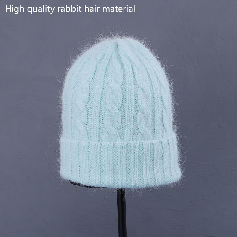 Topi rajut wol hangat wanita, topi kupluk rajut bulu panjang bahan wol halus hangat untuk wanita