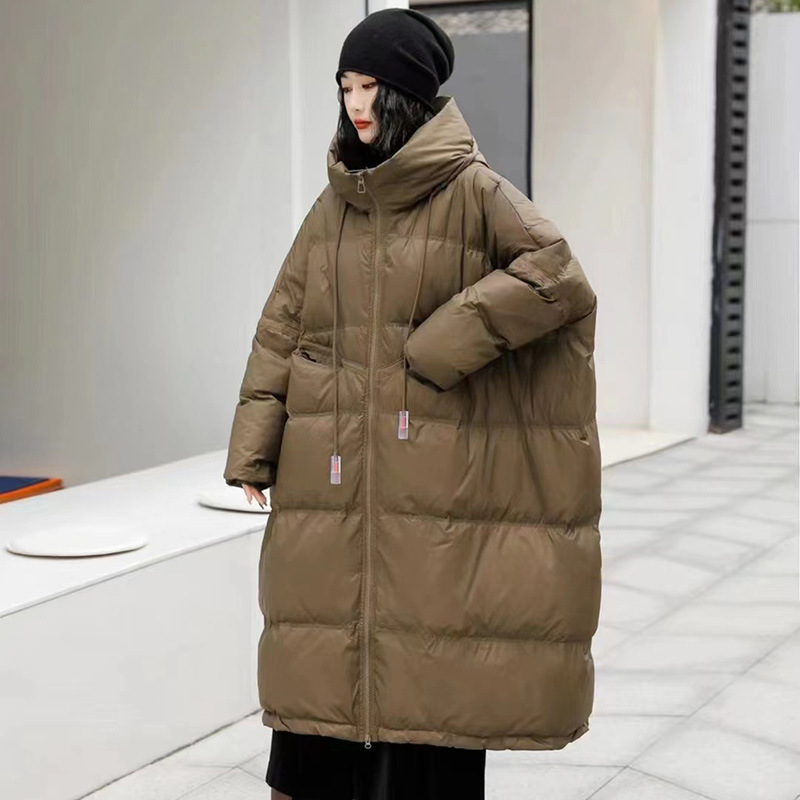 여성용 오버사이즈 퍼퍼 코트, 두껍고 따뜻한, 화이트 덕 다운 재킷, 한국 후드, 루즈 파커 코트, 가을 및 겨울, 2024