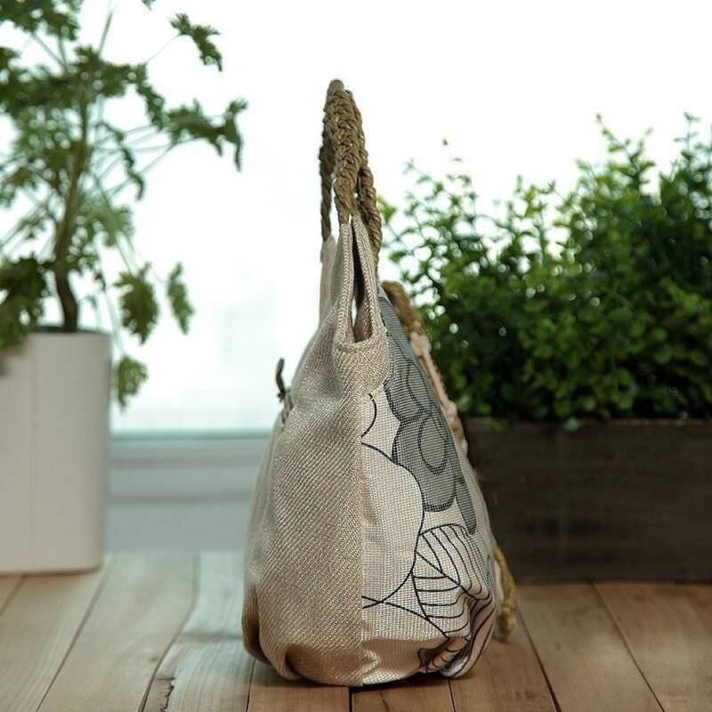 Bolso tejido de estilo étnico para mujer, bolsa de mano con hoja de montaña y hierba