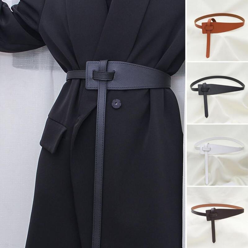한국 스타일 심플한 여성용 인조 가죽 벨트, 불규칙한 모양 조절 매듭, 긴 허리띠 정장 코트, 코르셋 벨트 패션