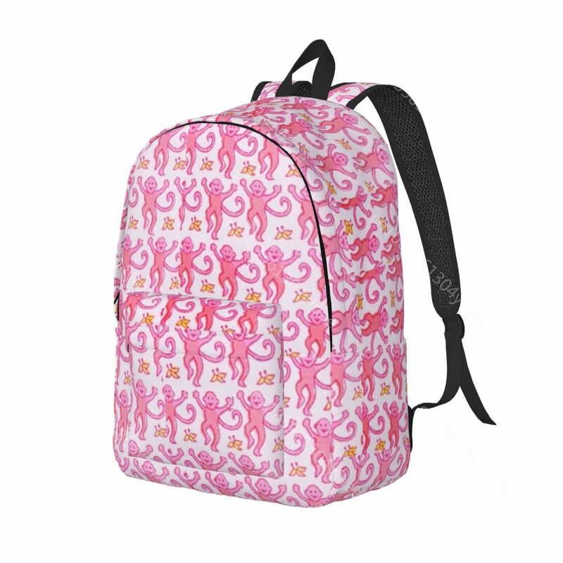 Mochila Preppy Monkeys para estudantes, mochilas escolares com estampa animal, mochila estilo ao ar livre, presente de Natal rosa