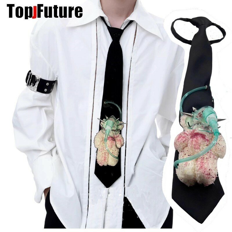 Gravatas góticas personalizadas para homens e mulheres, pré-amarradas, steampunk, rocha, doente, urso, acessórios personalizados de gravata, atacado, Y2K, menina, meninos