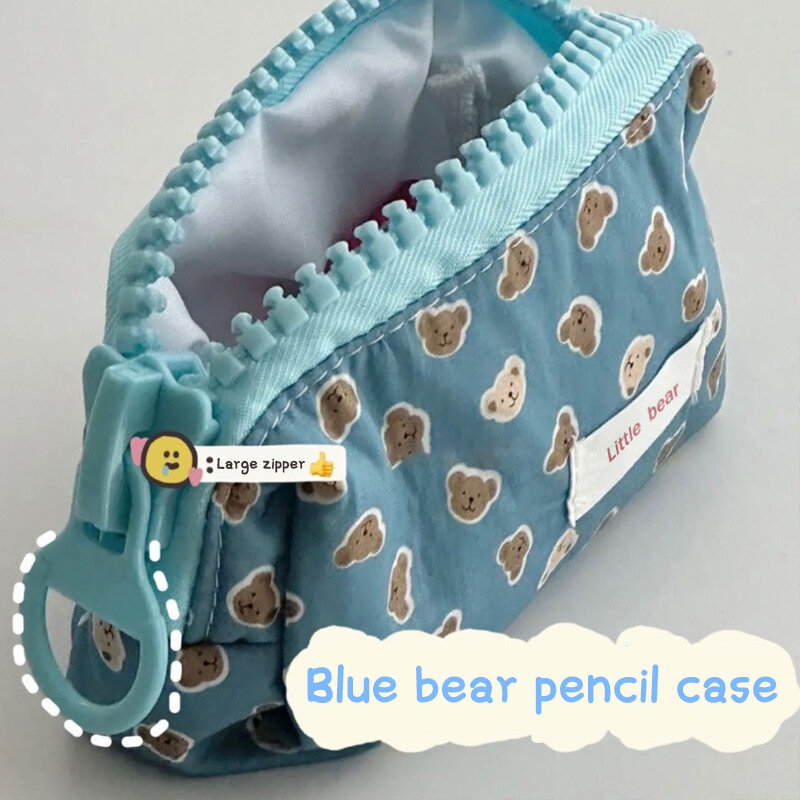 1PC Pencil Case High Capacity Color Fashion Modern Minimalist Stationery Box Blue Print Smooth Thickened Edging Little Bear Blue
