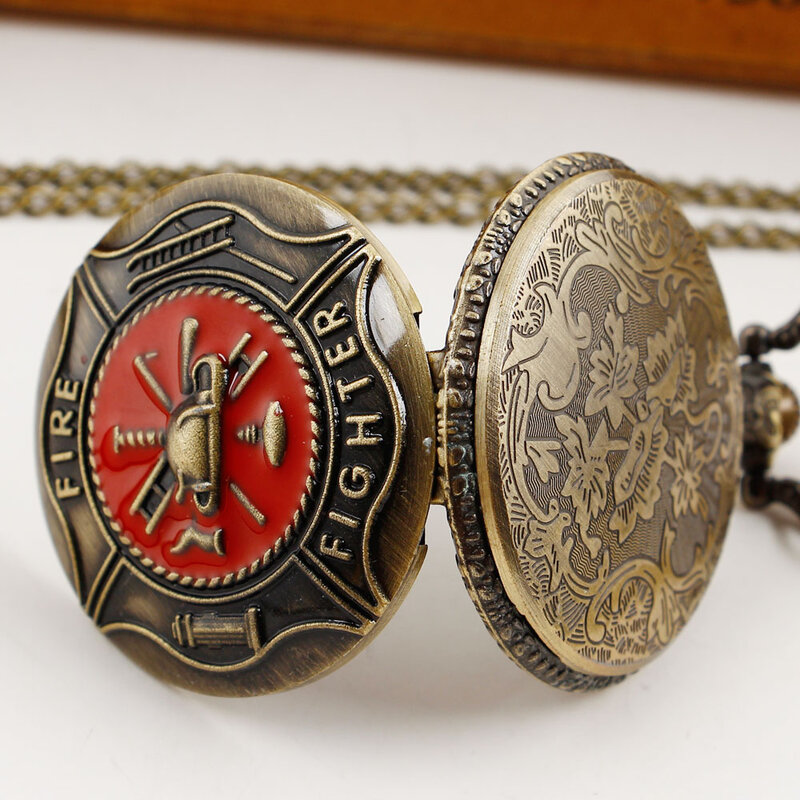 Vintage requintado relógio de bolso quartzo com corrente Fob, bombeiro Toolbox, colar esculpido, pingente de alta qualidade presentes para homens e mulheres
