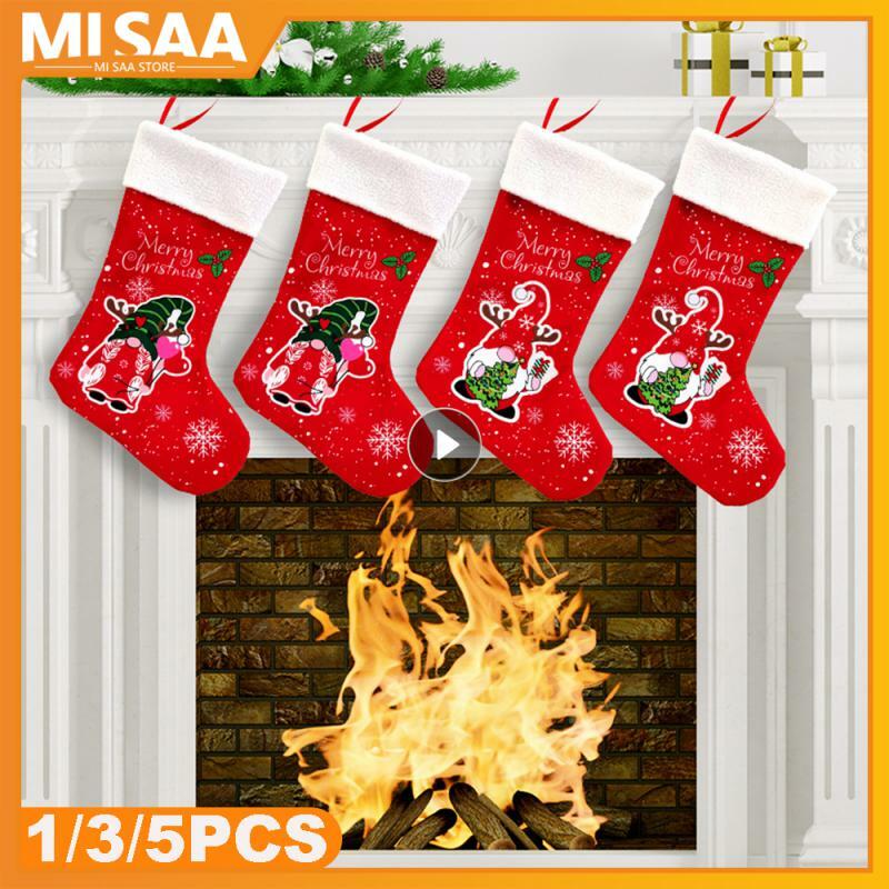 Christmas Socks Fabric Santa Xmas Stockings Gift Bags Christmas Decorations 2024 Ornament For Home Kids Gift Christmas Supplies