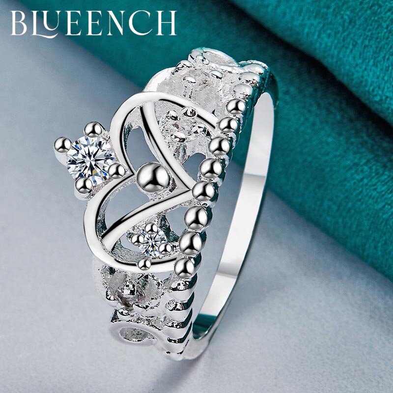 Blueench-925 Sterling Silver Crown Zircon Ring para Mulheres, Jóias, Charme, Temperamento, Moda, Proposta, Festa de Casamento