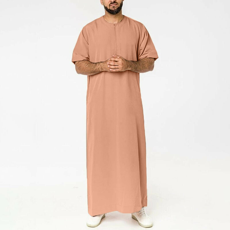 ثوب جبة إسلامي بأزرار أحادية اللون للرجال ، روب متوسط ، ياقة قائمة ، قفطان إسلامي ، عباية للرجال المسلمين ، سعودية وعربية