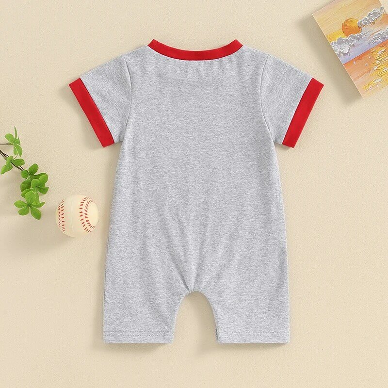 Visogo-赤ちゃんの男の子の夏のロンパース、幼児の半袖ジャンプスーツ、クルーネック、野球プリント、カジュアル