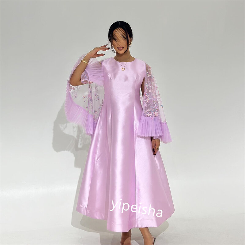 Jiayigong, Бальное атласное ДРАПИРОВАННОЕ женское платье с круглым вырезом, на заказ, средней длины, Саудовская Аравия