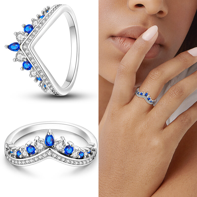 แหวนใหม่สำหรับผู้หญิง925 100% แหวนเพทายรูปดาวพระจันทร์สีเงินแท้สำหรับงานแต่งงานงานหมั้นวันเกิดของขวัญ