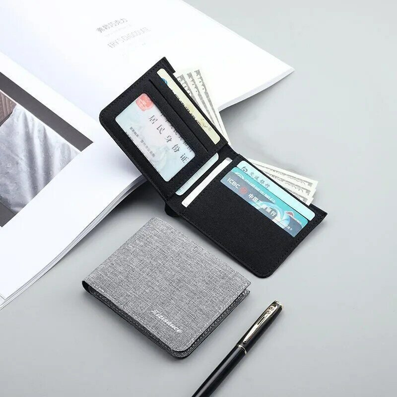 Dompet pria kanvas hitam/biru/abu-abu dompet tempat kartu pria tas uang ID/foto/tempat bank dompet pendek tas tempat kartu kredit