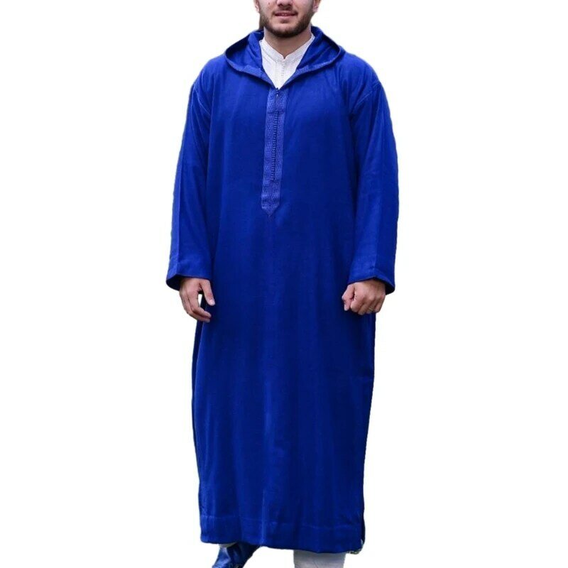 남성 카프탄 후드 로브 이슬람 라운지웨어 롱 셔츠