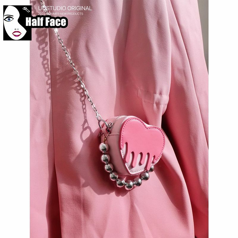Bolso de mano con cadena de cuentas de amor para mujer, Mini bolso cruzado con cadena Lolita, Punk, diseño de un hombro, Harajuku, gótico, avanzado, Y2K