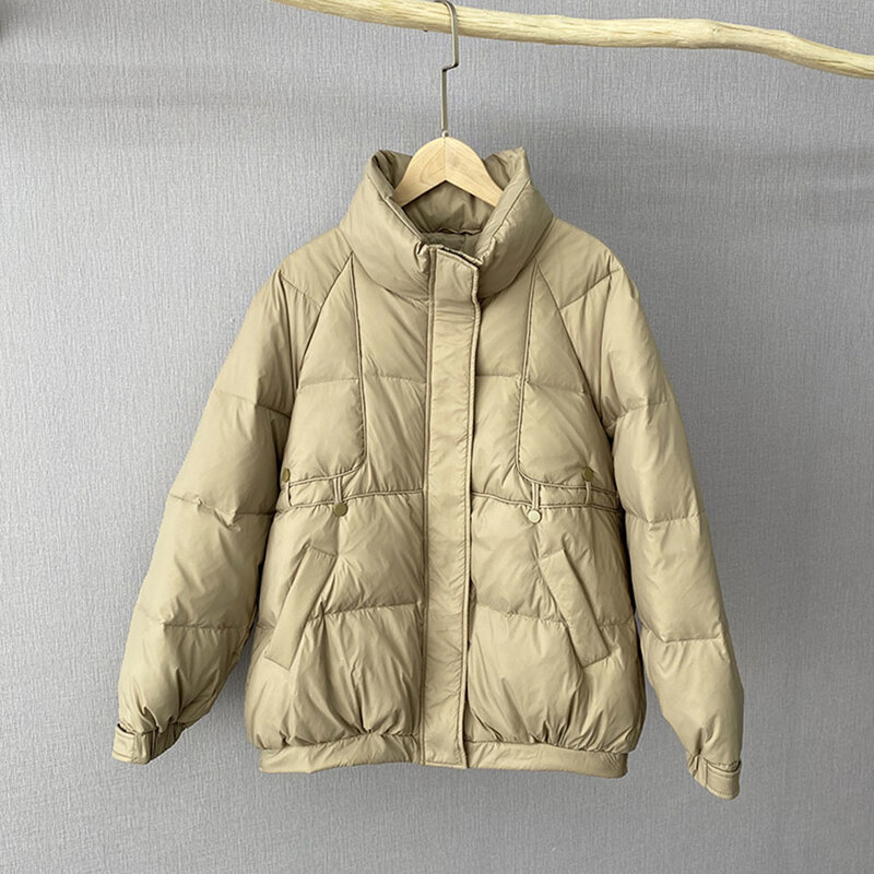 Nowa ultralekka kurtka zimowa parki damskie luźne z kapturem 90% biały płaszcz z kaczego puchu moda Zipper Solid Color śnieżna odzież wierzchnia