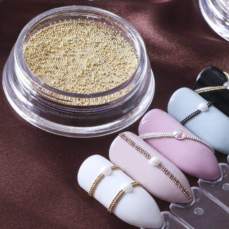 Cuentas de Caviar 3D para decoración de uñas, accesorios de joyería para manualidades, bola de acero dorado y plateado, 0,4-1,0mm