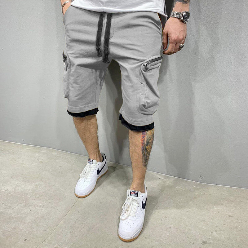 Men's Shorts New Summer Cotton Double-pocket Zippered Cargo Pants Hip-hop Style Casual Pants Sports Fitness Five Point Pant