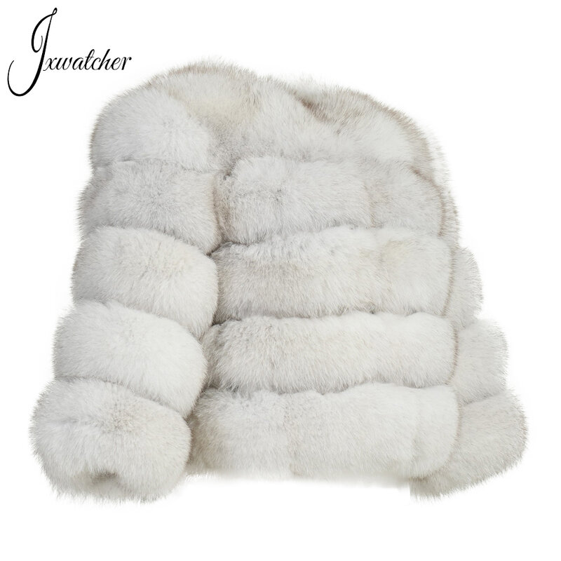 Jxwatcher mantel bulu asli wanita, mantel bulu rubah alami klasik musim gugur musim dingin modis hangat gaya pendek jaket bulu wanita