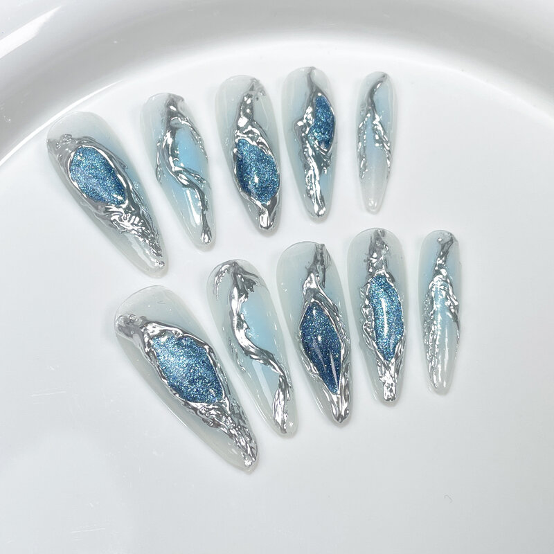 10 Stück süße coole handgemachte Presse auf Nägeln Mandel gefälschte Nagel mit Farbverlauf Metall Schmetterling volle Abdeckung tragbare künstliche Nagels pitzen
