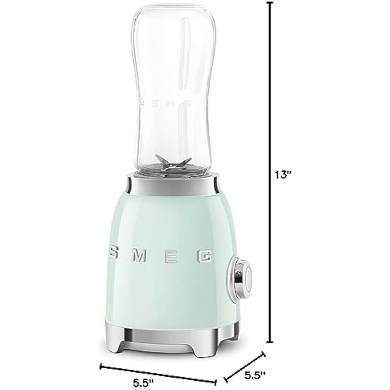 SMEG Retro Personal Blender with 2 Bottles PBF01PGUS, Pastel Green, Medium，Non-slip Base with Stainless Steel Blade