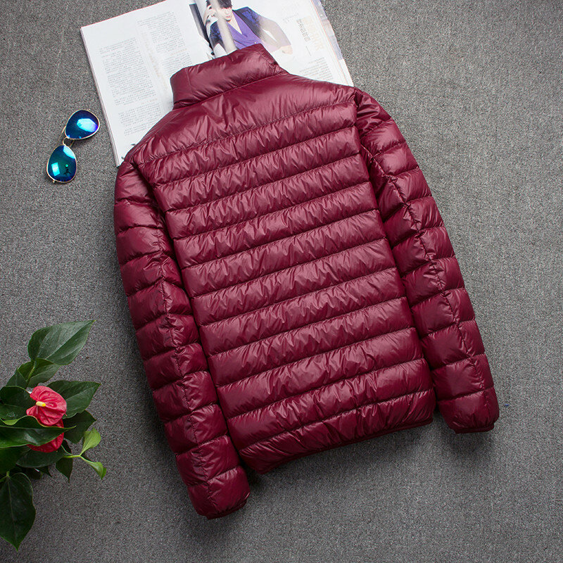 남성용 슈퍼 라이트 후드 다운 재킷, 따뜻한 슬림 코트, 가을 및 겨울 패션, 신상
