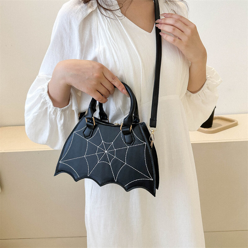 PU Leather Crossbody Bag para Lady, Spider Shape Design, Irregular Shoulder Bag, Irregular Green Handbag, Small Fun, Thread Embroidery, Bat
