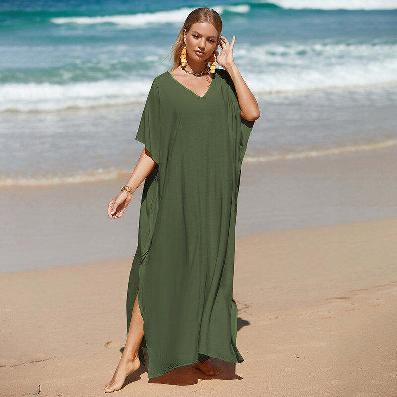 Женское богемное платье-бикини, свободное богемное пляжное платье зеленого цвета, Солнцезащитная одежда для весны и лета 2023