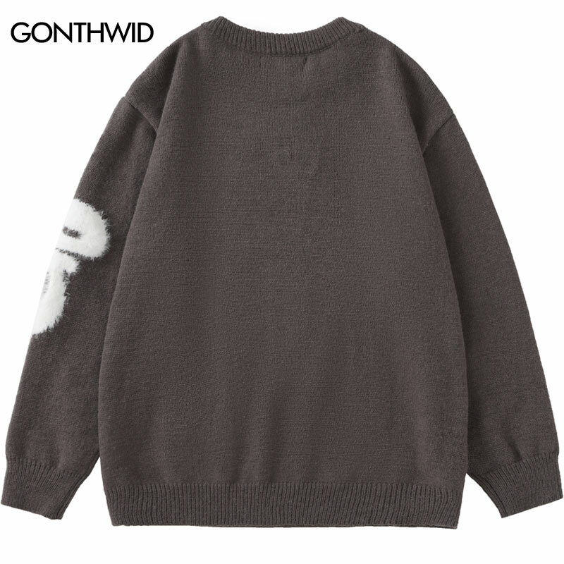 Suéter esponjoso con letras Harajuku para hombre, Jersey de punto de Hip Hop, ropa de calle informal a la moda, suéteres sueltos, prendas de punto 2023