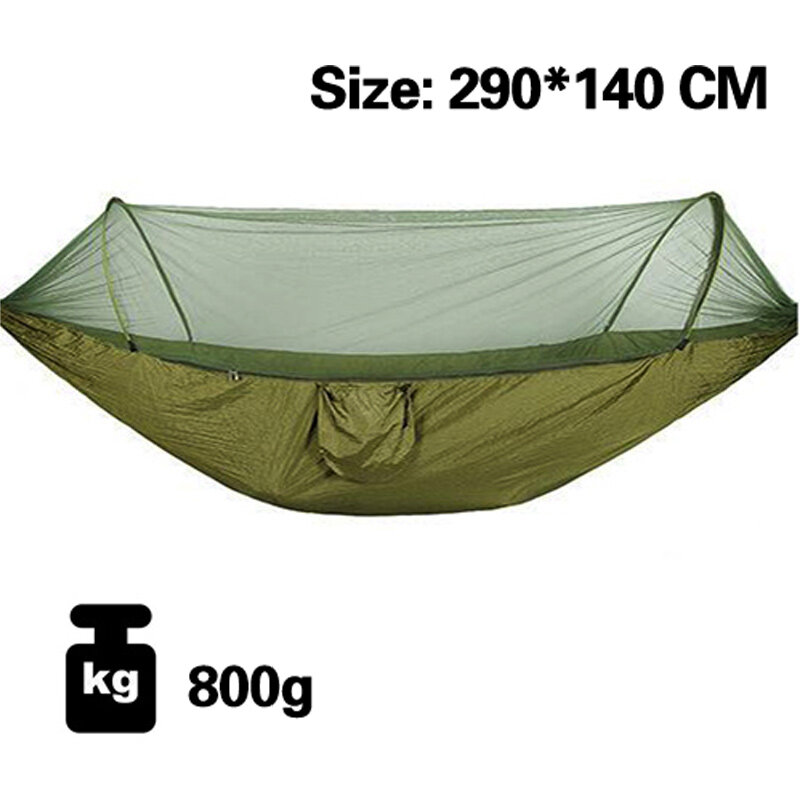 Double hamac de Camping en plein air, avec moustiquaire et bâche de pluie, Parachute léger, pour voyage et randonnée, 260x140cm