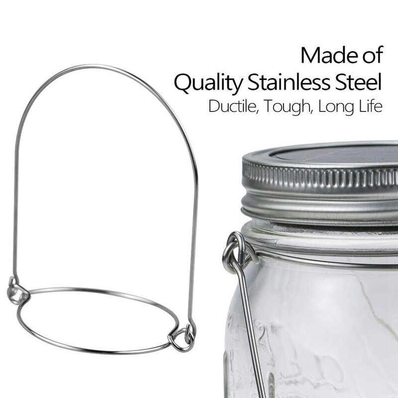 Alças de fio de aço inoxidável para Mason Jar, ganchos e ganchos para boca regular, prata, alça-base, não incluídos frascos, 16x
