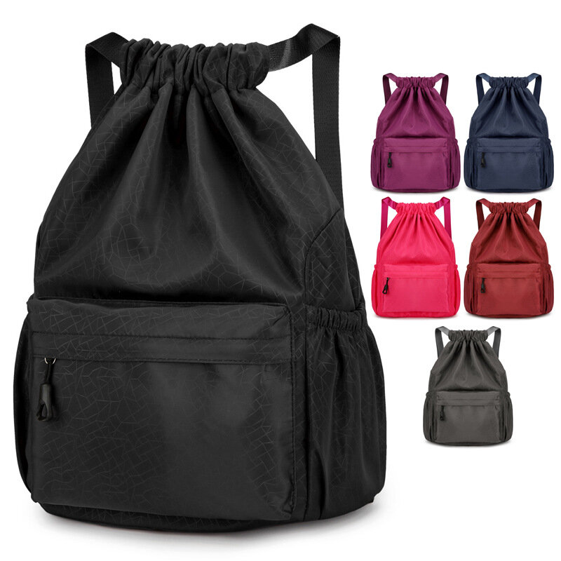 Męski i damski plecak bez ramiączek z jednolitym kolorowym ciemnym wzorem torba ze sznurkiem i dużą pojemnością torba na Fitness sprzedają się na gorąco