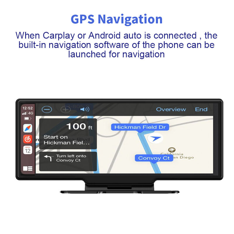 10.26 pollici Apple CarPlay Bluetooth Android Auto Car DVR doppia fotocamera registrazione 4K + 1080P controllo APP WiFi lettore Video multimediale