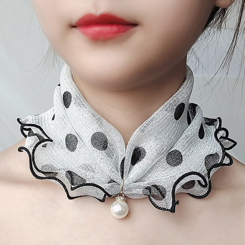 Kalung syal liontin mutiara palsu wanita, syal hadiah Aksesori Perhiasan mode Bib wanita sifon kerah renda motif baru