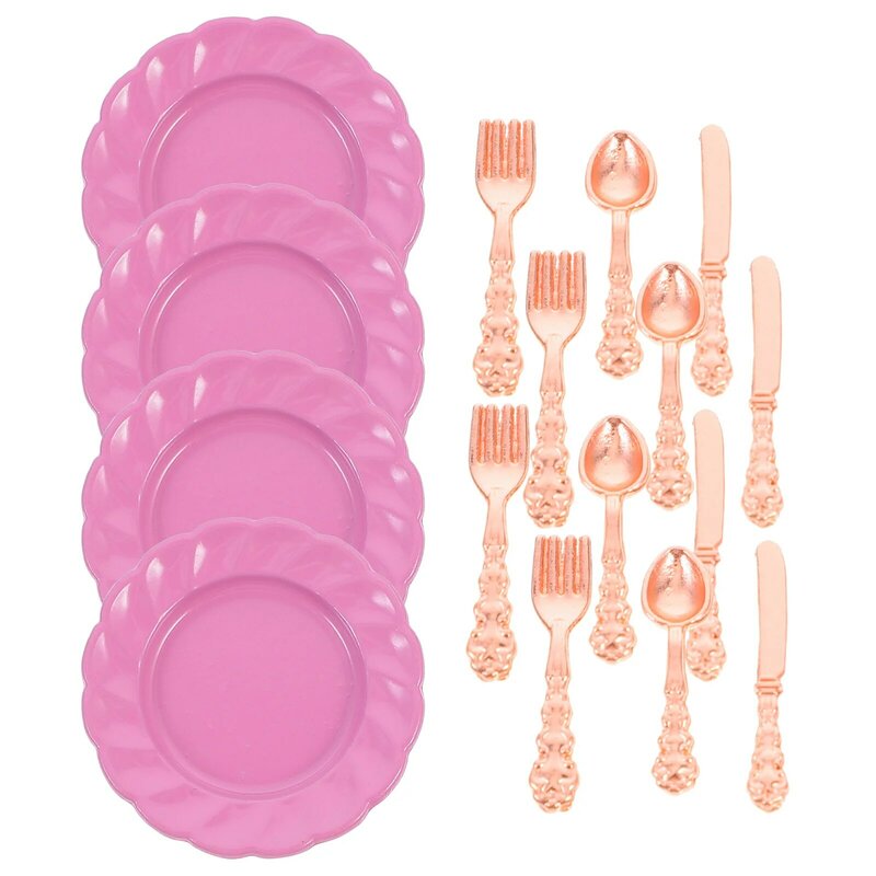 1 Set di stoviglie in miniatura kit Mini forchette per piatti cucchiai forniture per mobili da cucina in miniatura per la casa