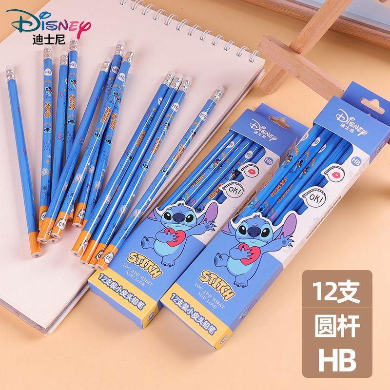 12pcs/set Disney Stitch Frozen Kids Pencil Anime figures HB Cute Cartoon With Eraser Student Pencil Boys Girls Study Stationery