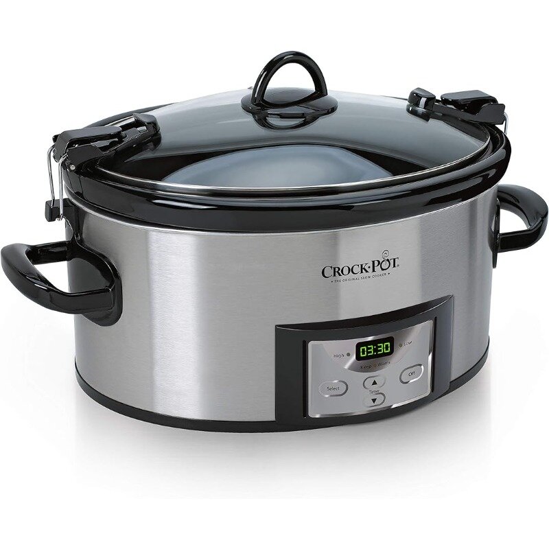 Crock-Pot 6 Quart Cook & Carry Slow Cooker yang dapat diprogram dengan Timer Digital, Stainless Steel (SCCPVL610-S-A)