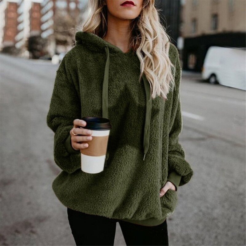 Sweter bertudung bersaku jalanan mewah hangat untuk wanita hoodie beludru wanita mantel longgar bertudung Y2K mantel Pullover estetika