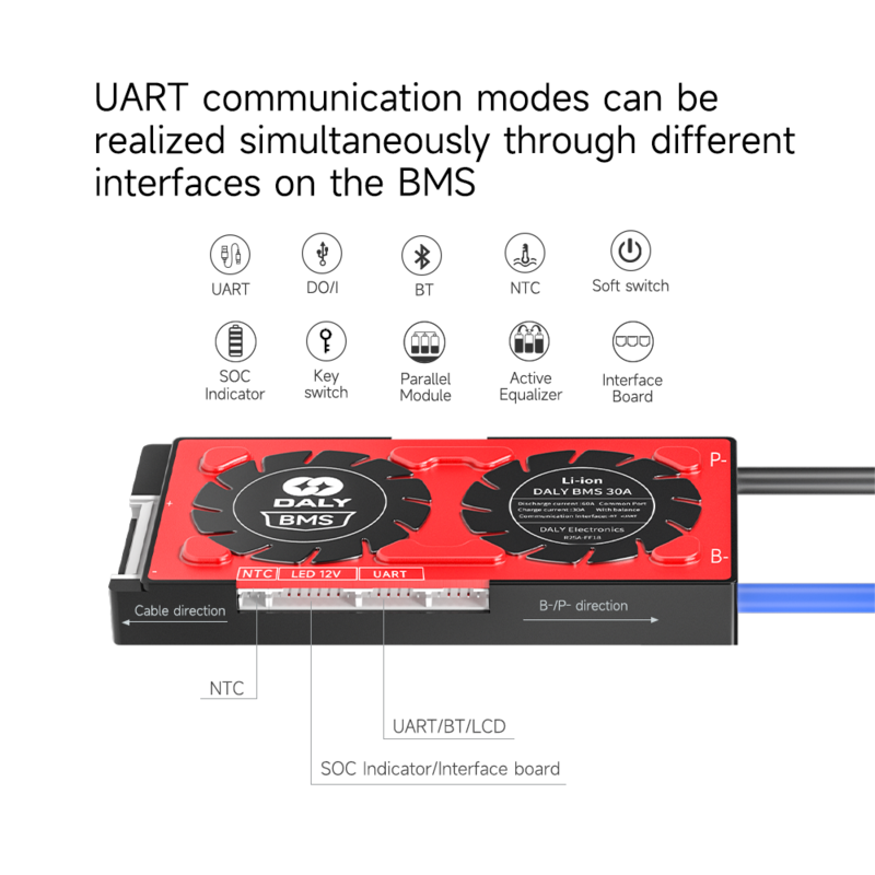 DALY Smart BMS Li-ion 13S 48V 30A con módulo Bluetooth programable y puerto BMS-inversor Solar inteligente para exteriores, dispositivo de almacenamiento de energía para el hogar, con Bluetooth, Lifepo4 4S 7S 8S 16S