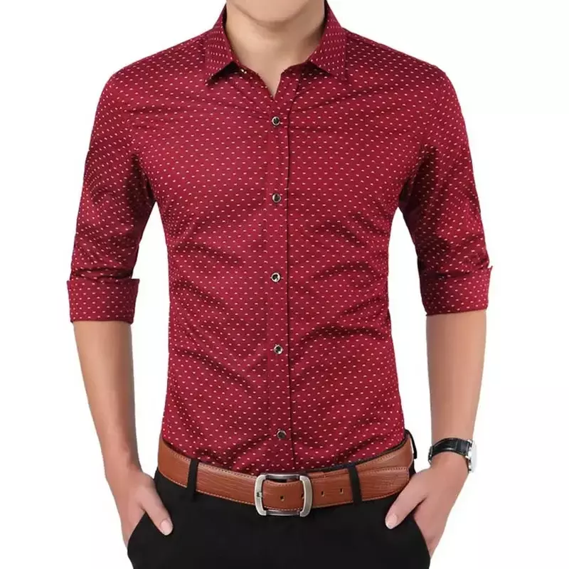 Новинка 2023, осенняя Модная брендовая мужская одежда, приталенная Мужская рубашка с длинным рукавом, мужская повседневная рубашка в горошек, женская блуза