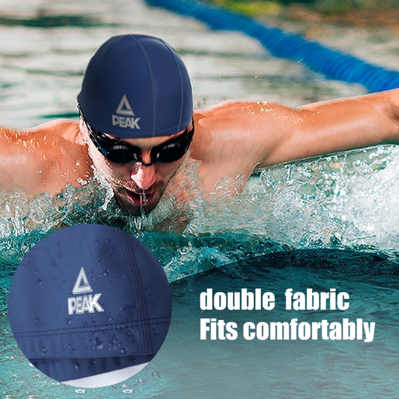 Boné de natação unisex com elástico PU impermeável proteção de ouvido, cabelo comprido, boné de piscina, ultra-fino