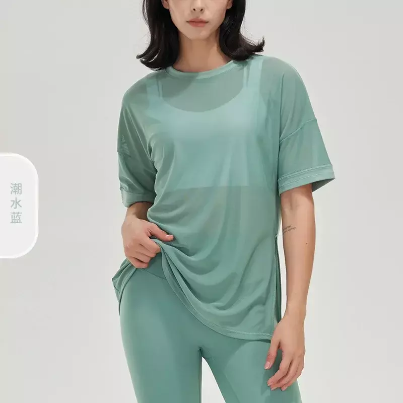 Yoga Clothes Short Sleeve Mesh Sports T-shirt Women's Quick-drying Clothes Summer Breathable Loose Sports Blouse Fitness Jacket