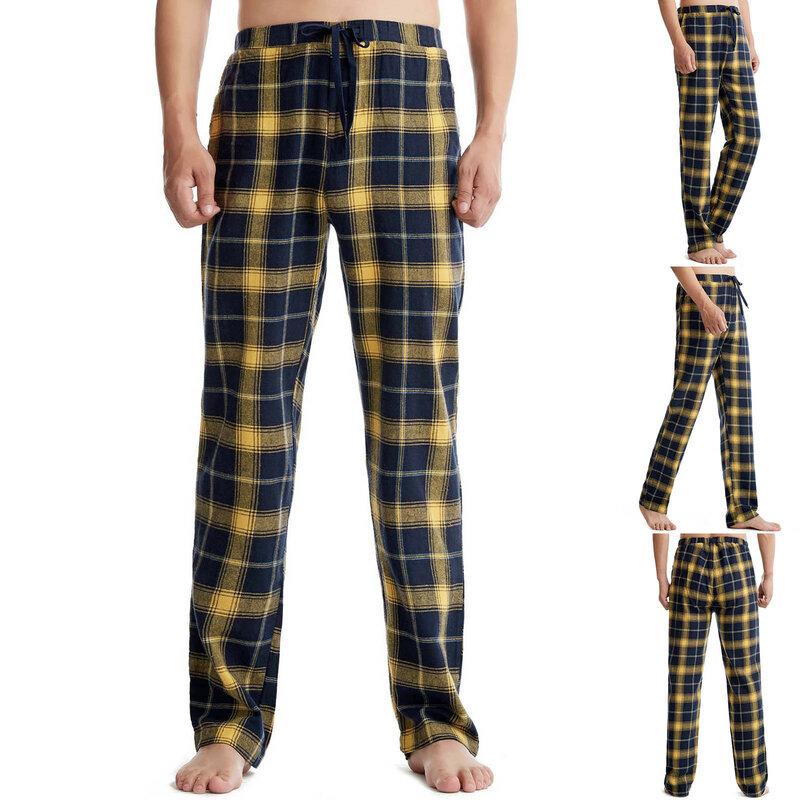 男性用の快適な市松模様のパジャマ,快適なパンツ,ロング,快適,家庭用,春と夏用