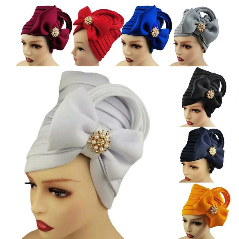 Topi Turban bergaya ringan, aksesori bungkus kepala topi Turban permukaan Satin etnik