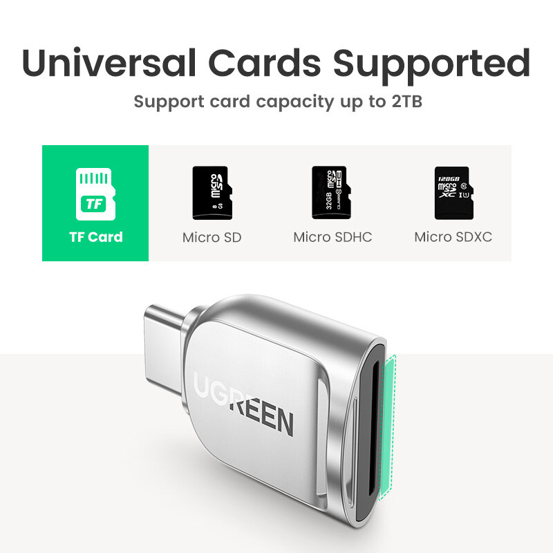 UGREEN Card Reader USB-C para Micro SD TF Adaptador OTG para Laptop PC Tablet Phone Windows MacOS USB3.0 Cartão de Memória