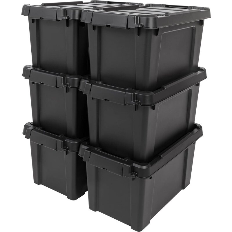 Totes de almacenamiento bloqueables de 5 galones con tapas, paquete de 6 contenedores apilables duraderos y resistentes, color negro, EE. UU.