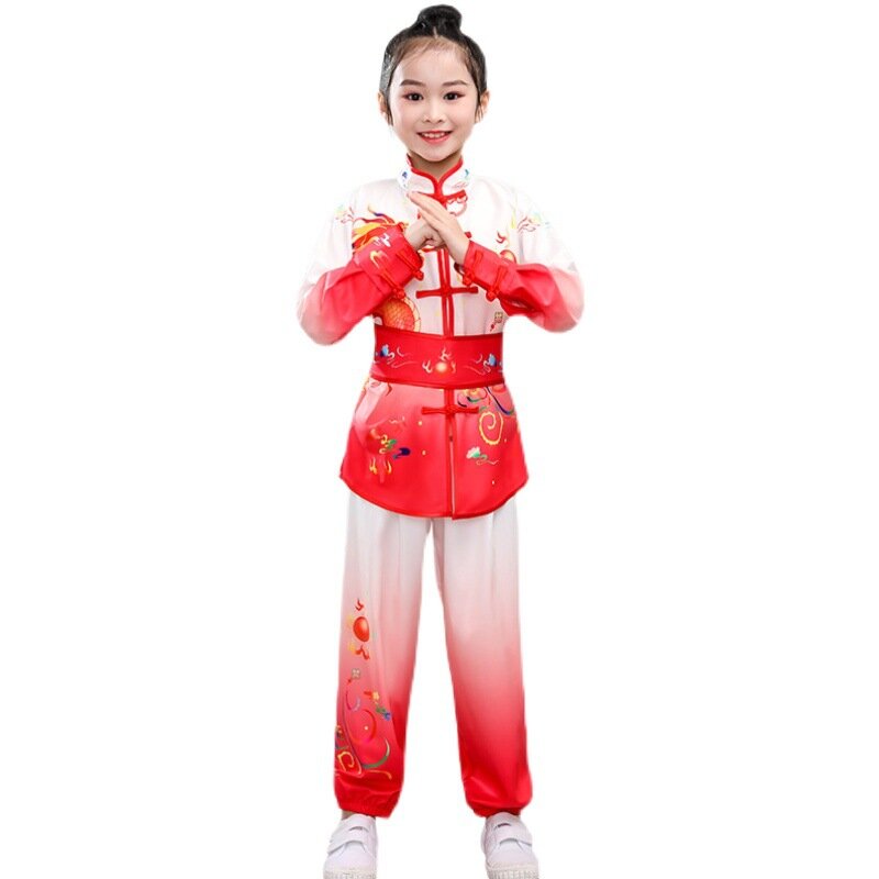 Kostum seni bela diri anak laki-laki dan perempuan baru menunjukkan latihan kompetisi kung fu group pakaian musim panas dan musim gugur